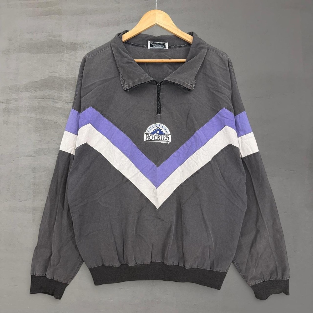 MLB Vintage Faded Colorado Rockies Pullover Black Purple Chevron XL